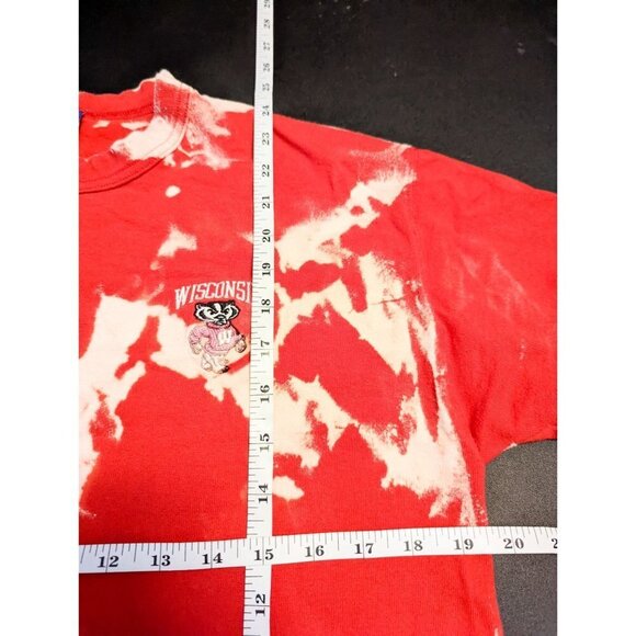 Champion Wisconsin Badgers Crewneck Tie Dye T shirt Small Red - Picture 5 of 7